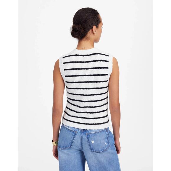 Madewell Bouclé-Knit Sweater Tank Top Crewneck Stripe Cream Black Size M NWT - Picture 3 of 10